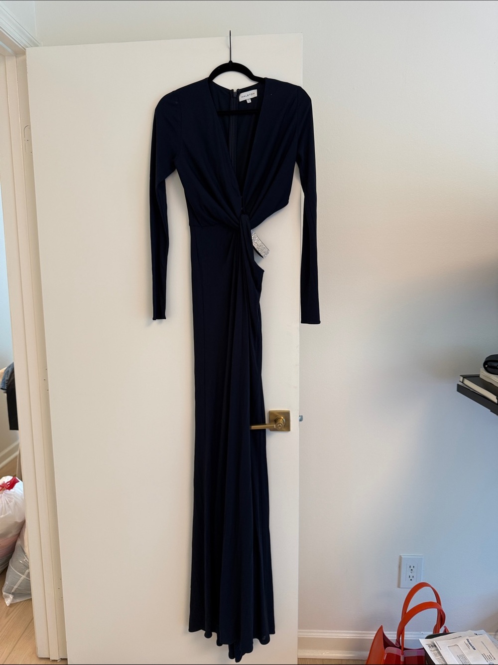 Halston Heritage Navy Long-Sleeve Twist-Front Maxi Dress
